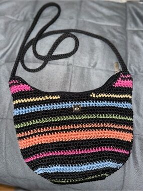 The Sak Black Crochet Crossbody with Multicolor Stripes
